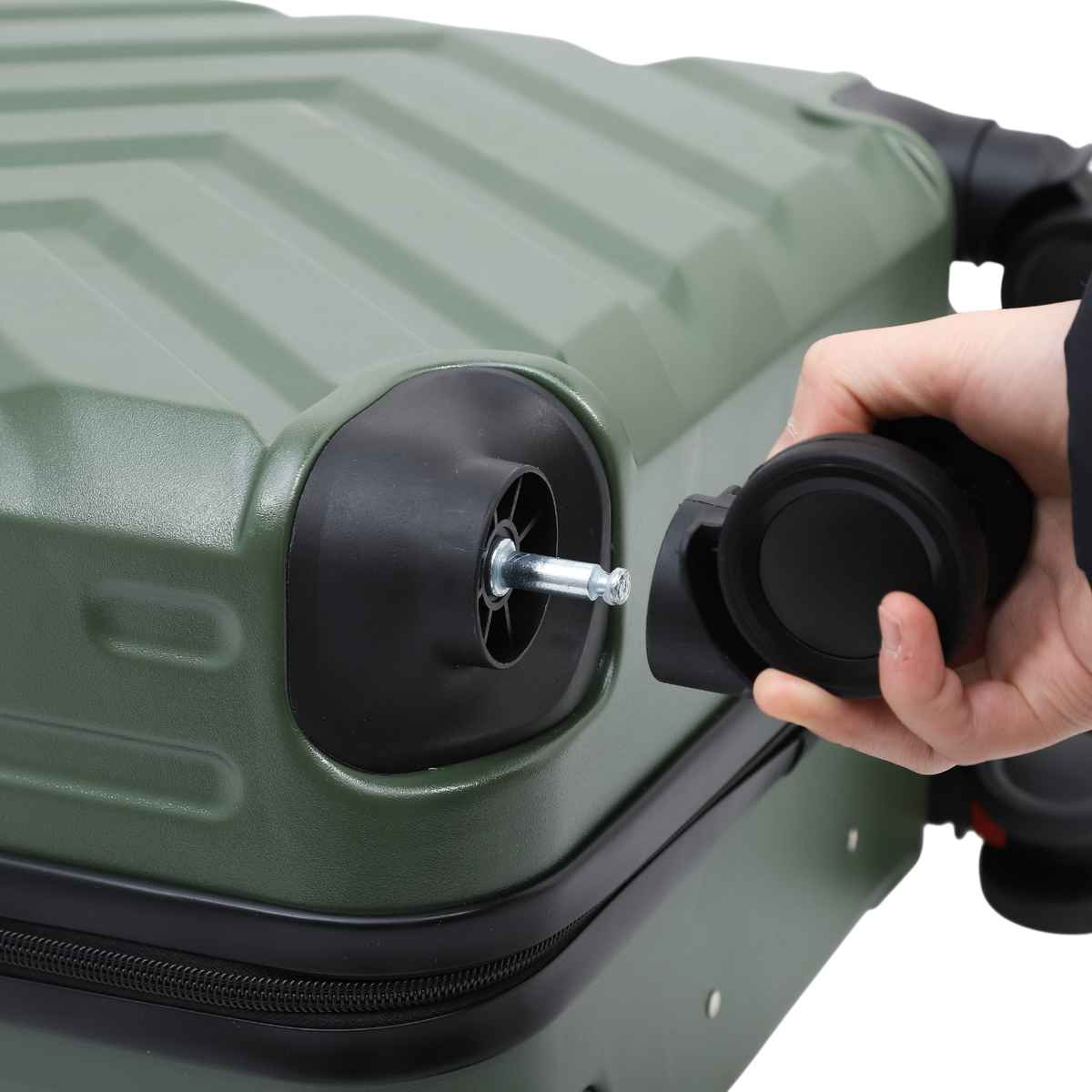 Replacement of a green suitcase wheel, removable spinner wheels